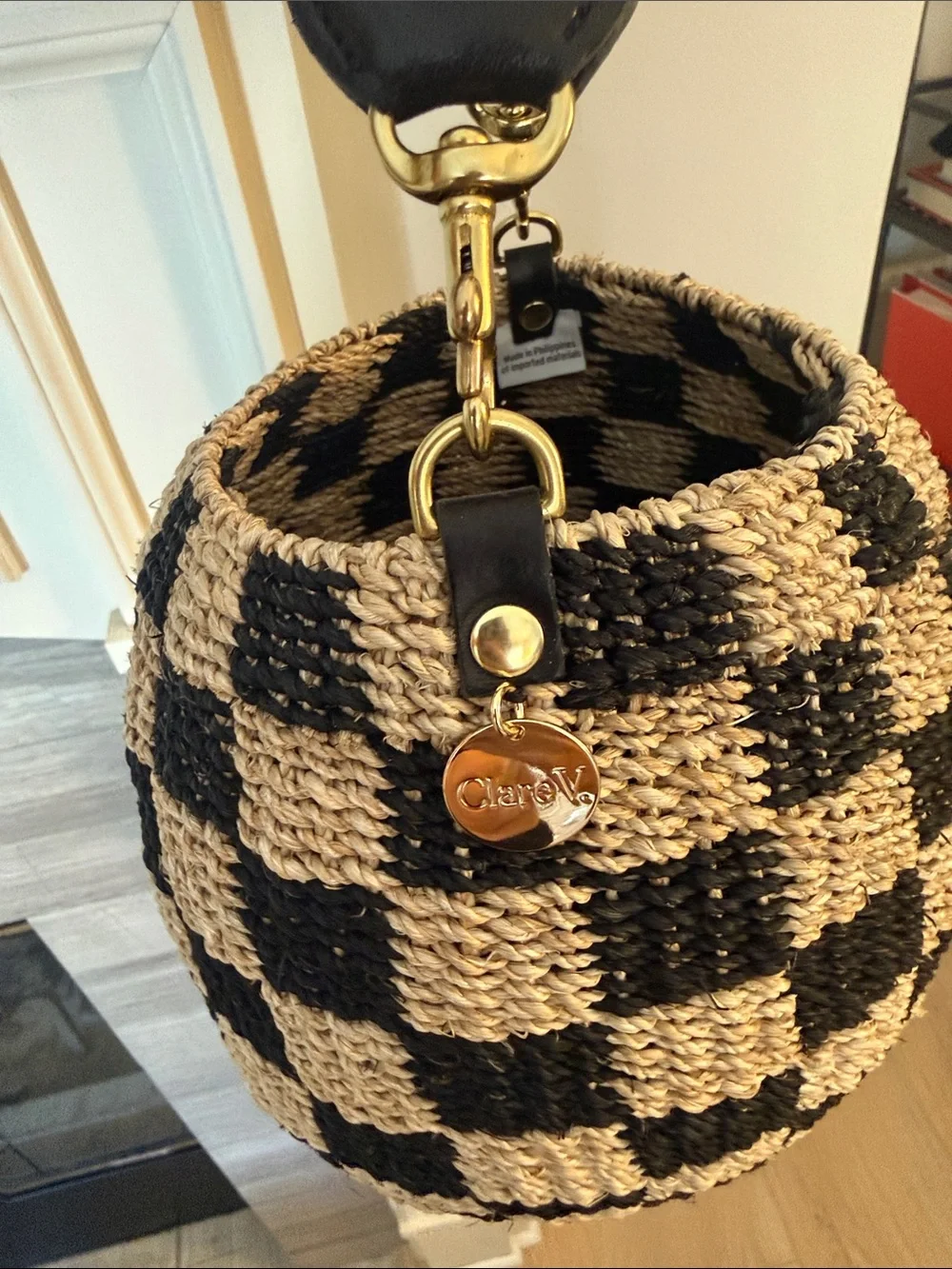 Clare V Checkered Bucket Bag - Black & Natural - Picture 3 of 3